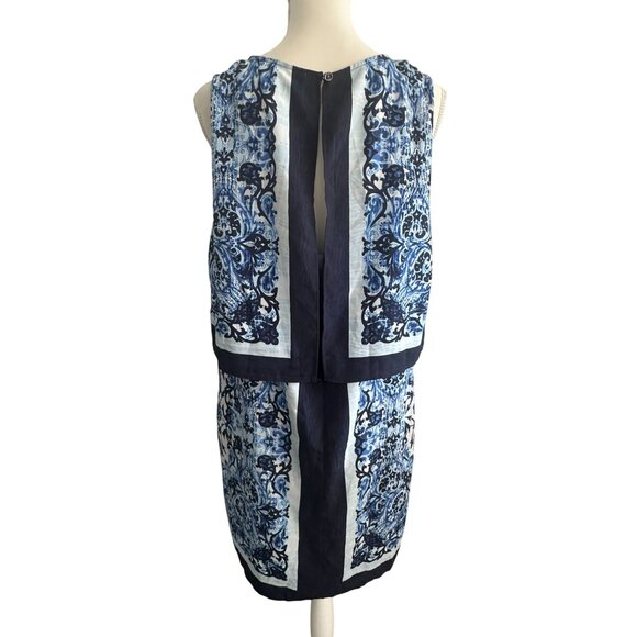 MICHAEL KORS Blue Striped Brocade Print Tiered Dress Size 14 - Picture 6 of 8